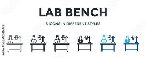 Lab Bench Icon In Different Style Vector Illustration. Designed In Thin Line, Regular Line, Bold Line, Glyph, Color Line, And Color Glyph Style Can Be Used For Web