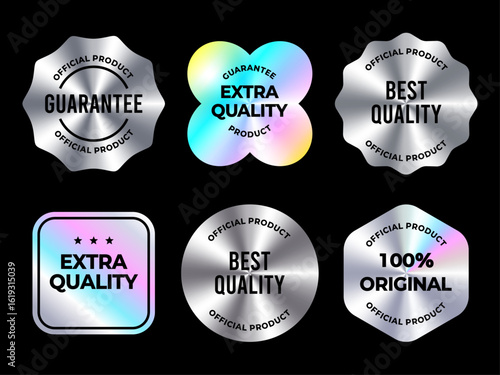 Holographic Metallic Silver Guarantee and Quality Badges Set