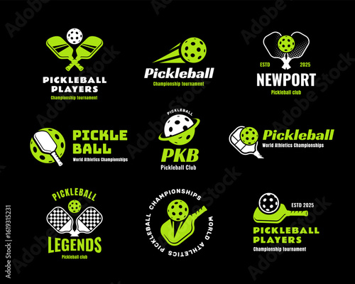 Set of Pickleball club tournament logo design suitable for team club, print t shirt, badges sticker or etc.