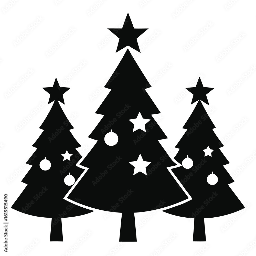 Obraz premium Three stylized black Christmas trees with stars and ornaments