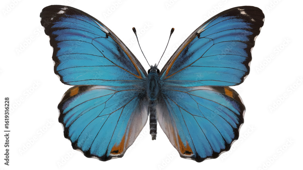 Obraz premium Beautiful blue butterfly wings insect nature wildlife macro close up png isolated on white background