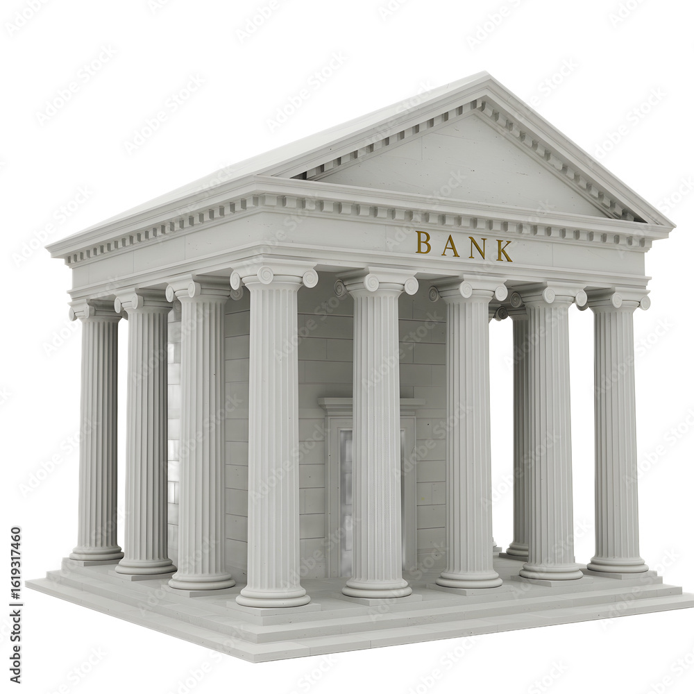Fototapeta premium Classic White Bank Building with Columns and Pediment in Neoclassical Style