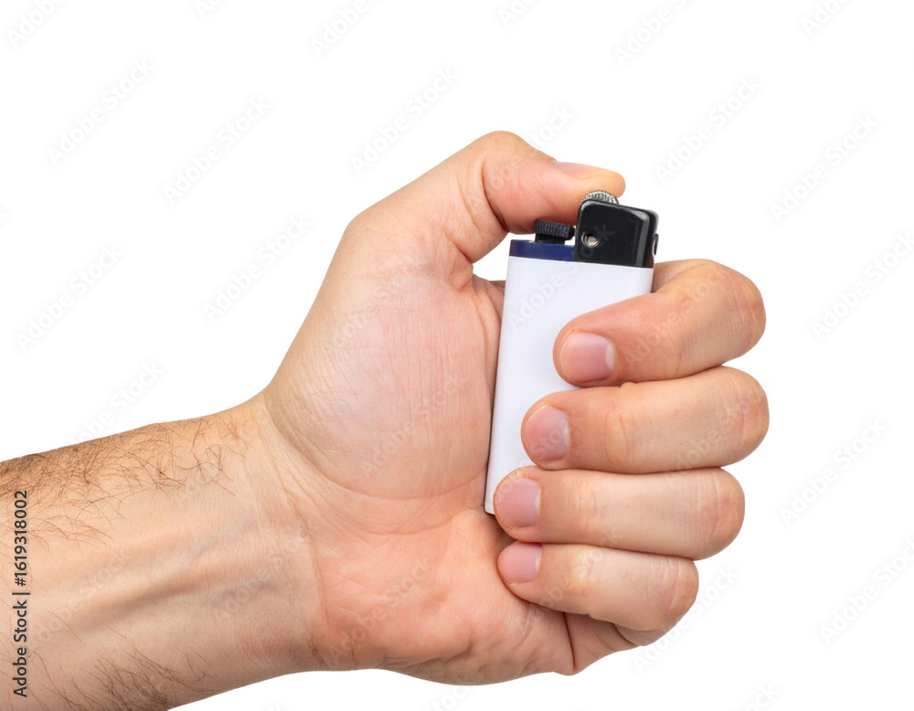 Lighter in Hand with Ignition Spark, Human Interaction, Transparent Cutout Lighter in Hand with Ignition Spark, Human Interaction, Transparent Cutout