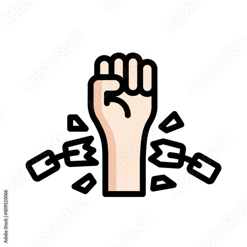 Symbol of freedom and revolution, a powerful fist shattering the chains of oppression and slavery