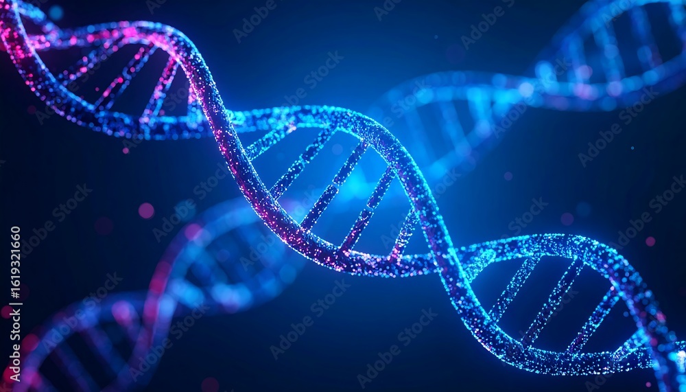 Glowing, abstract DNA helixes on dark blue background Glowing, abstract DNA helixes on dark blue background