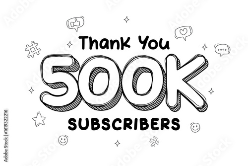 Thank you for 500.000 subscribers cartoon style, 500k subscribers celebration greeting vector illustration