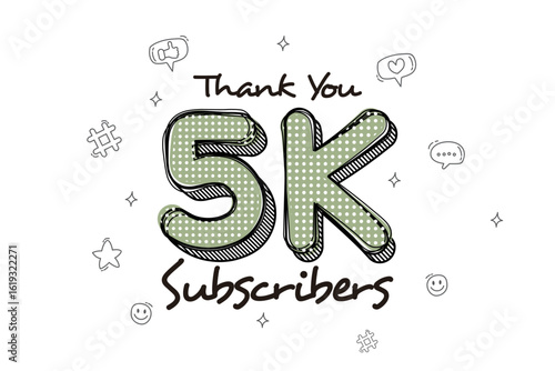 Thank you for 5000 subscribers cartoon style, 5k subscribers celebration greeting vector illustration