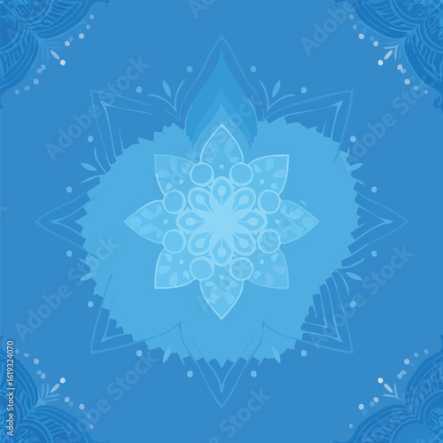 Delightful mandala background of menthol turquoise with a gradient in blue
