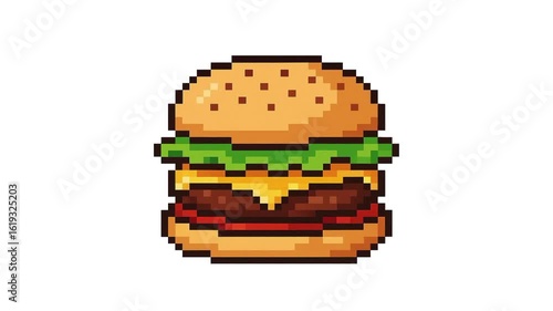 burger food pixel art animation looping on white background