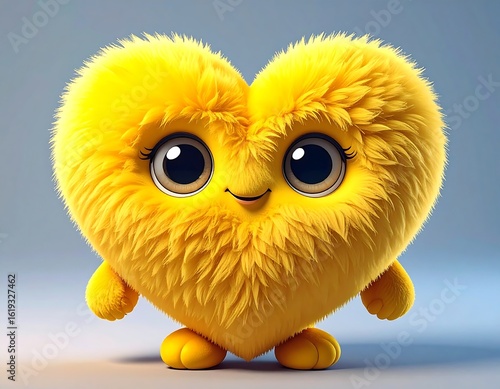 Fluffy yellow heart-shaped character with large eyes and small paws