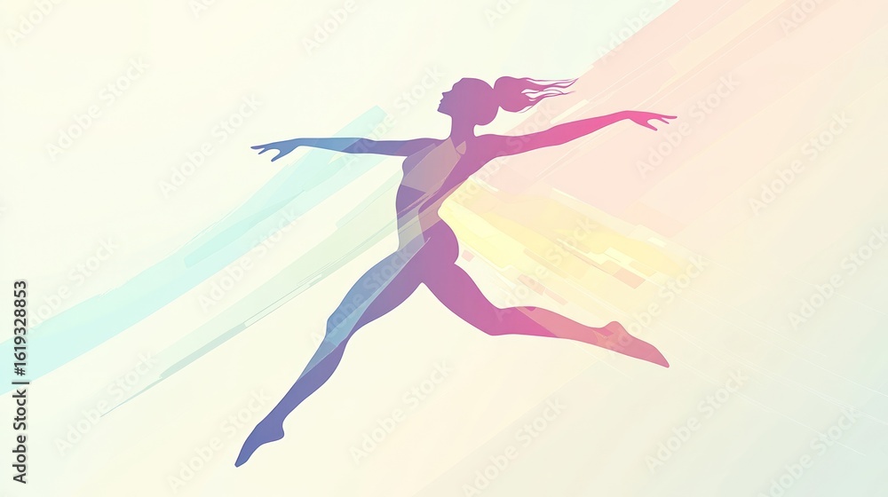 Naklejka premium Artistic silhouette of a woman in mid-air jump, abstract background