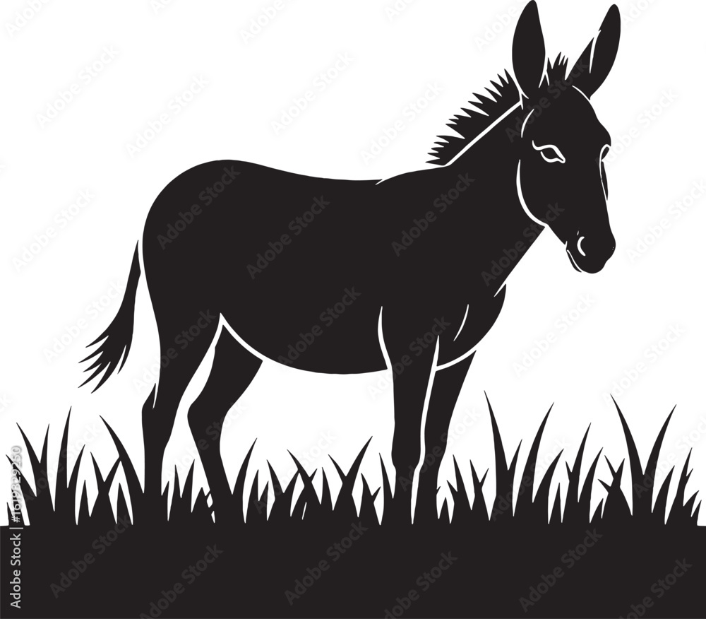 Obraz premium Black Donkey Silhouette Standing in Grass