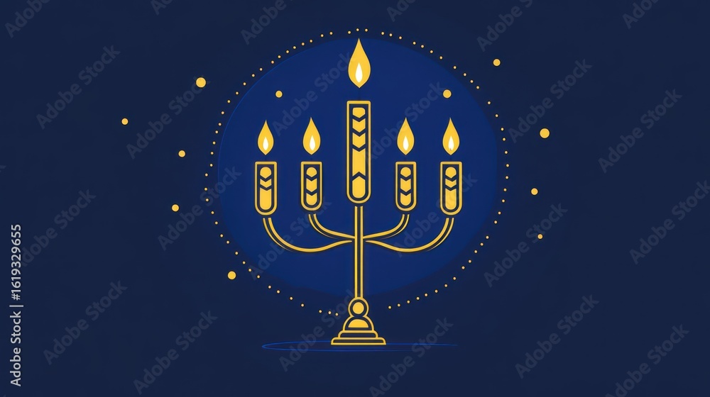 Naklejka premium Elegant golden menorah on dark background. Possible use Stock photo for holiday design
