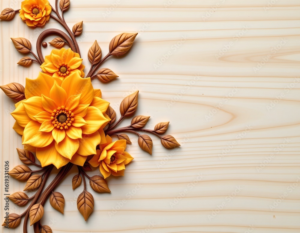 Fototapeta premium Intricate Handcarved Floral Designs Wood