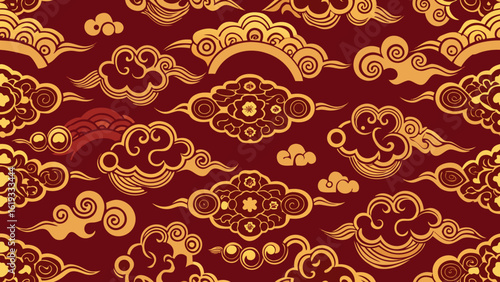 Seamless pattern of clouds on a red background
