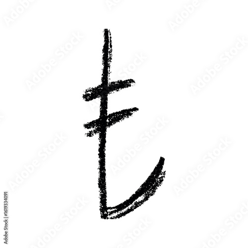 Hand drawn turkish lira currency symbol. Brush stroke doodle. Single element for design