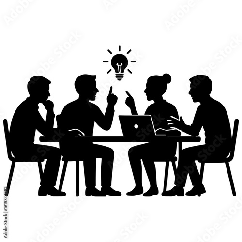 Creative team generating ideas silhouette vector art with white background