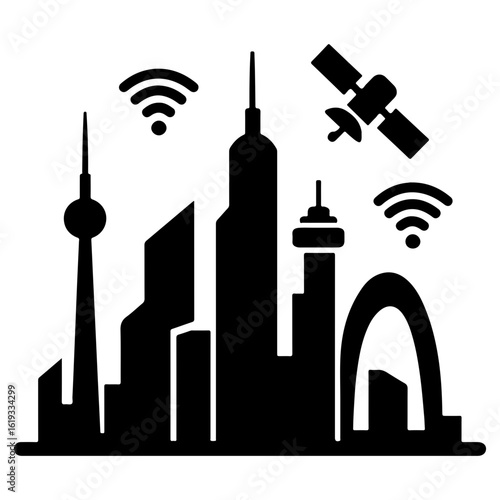 Futuristic smart city silhouette vector art with white background