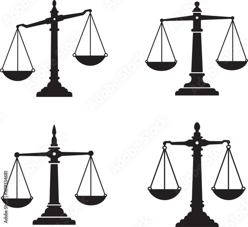 Scales of Justice Silhouette Collection Law Balance and Legal Symbolism in Black