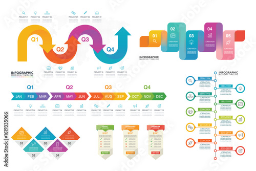 Set of infographic template for business timeline diagram