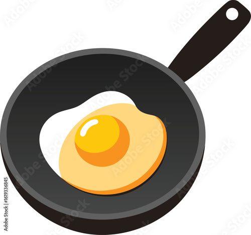 frying pan with egg cooking on transparent background