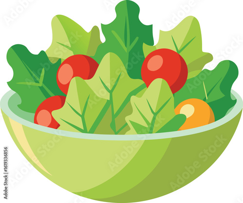 fresh salad with leafy greens and tomatoes on transparent background
