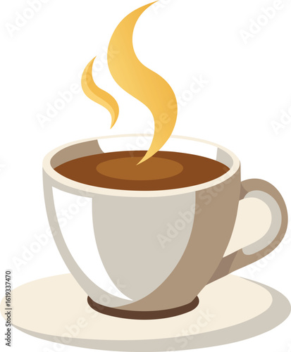 espresso cup with steam in white demitasse on transparent background