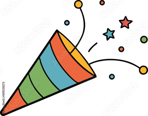 party popper with exploding confetti on transparent background