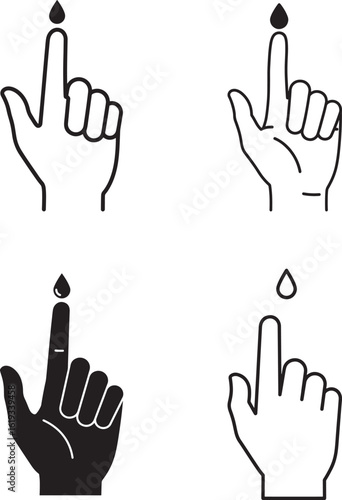 Blood Sugar Monitoring Icons Hand with Finger Prick and Blood Drop
