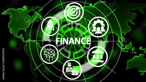 Wallpaper Mural Abstract Hud knowledge ability business gear icon, abstract line concept. Abstract glitter Business Finance text business concept on the world map icon with alpha channel.   Torontodigital.ca