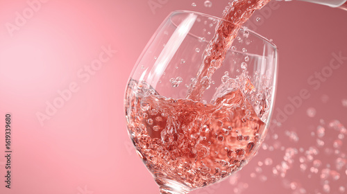 Rose Wine Being Poured into Glass, Splashing