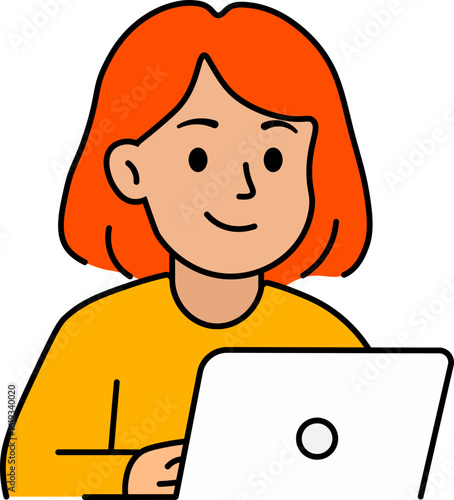 Cartoon Woman Using Laptop for Work or Study