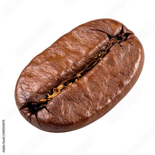 Single coffee bean closeup with shadow PNG 