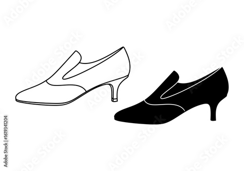 Vector art of pair of elegant womens shoes, one black and one white, isolated on white background