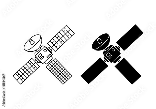 Vector art of satellite icon, outline and silhouette isolated on white background
