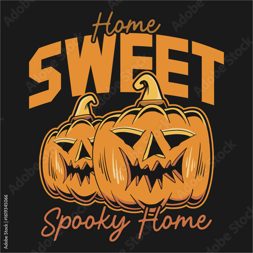 Pumpkin Monster Halloween Graphic Artwork, Witches Spooky Halloween, Horror-themed Halloween T-shirt Design, Ghost Illustration for Print