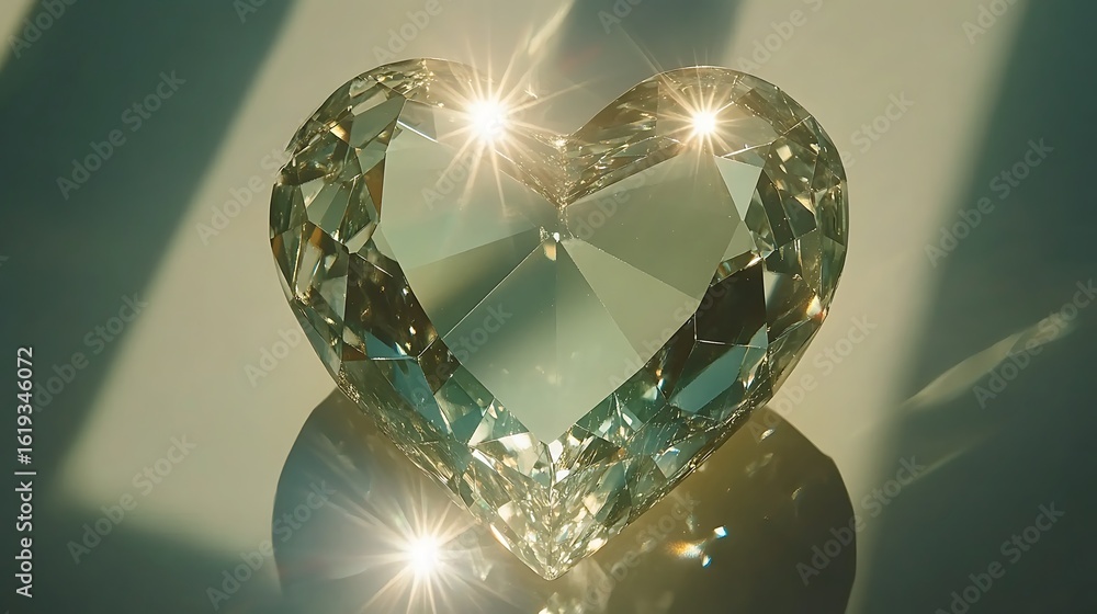 Fototapeta premium Heart-shaped crystal gem reflecting light.