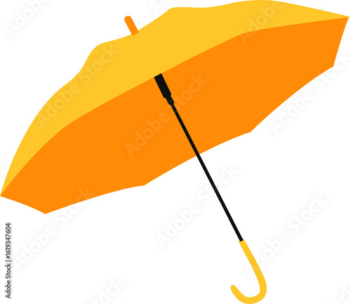 A vibrant yellow and orange open umbrella shown from a side angle on a white background.