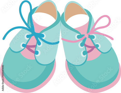 pair of baby shoes with laces tied in a bow on transparent background