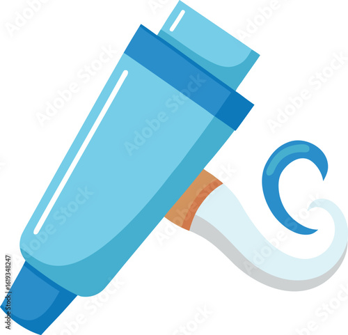 tube of toothpaste with cap off and a curl of paste on transparent background