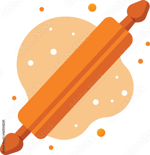 wooden rolling pin with flour dust on transparent background