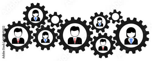 People in gear cog teamwork vector symbolizes collaboration and synchronized effort. Perfect for illustrating business synergy, organizational efficiency, and collective problem-solving.