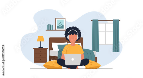 Person working from home on laptop, ideal for blogs and articles about remote work.