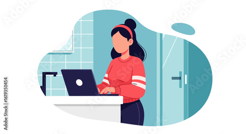 Woman working on laptop at home, perfect for blog posts, website banners, or social media.