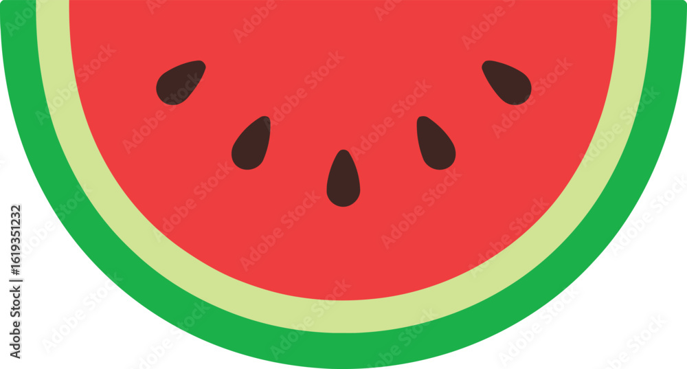 Obraz premium Simple Watermelon Slice Illustration with Seeds and Green Rind on White Background