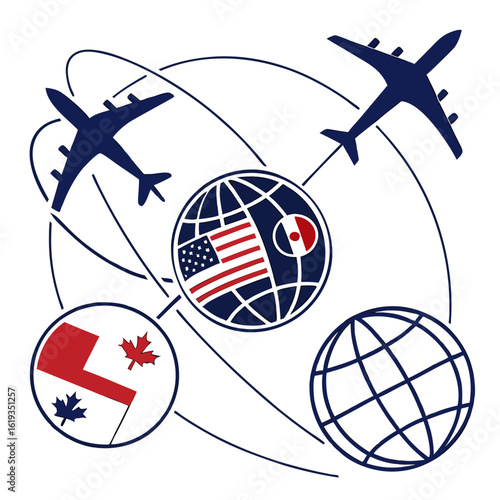 Global air travel connecting the united states canada and mexico with international flight routes