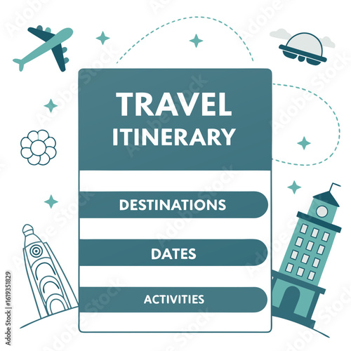 Travel itinerary planning with destinations dates and activities illustrated