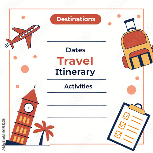 Plan your next adventure with this travel itinerary template featuring destinations dates and activities