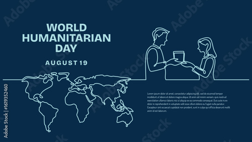 One Line Drawing of Hands Giving Donation Box. Minimalist Vector for World Humanitarian Day Aid