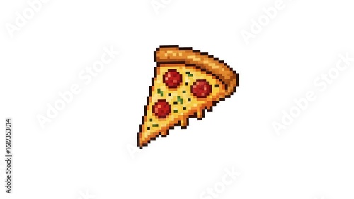 Floating pizza, food pixel art animation on white background